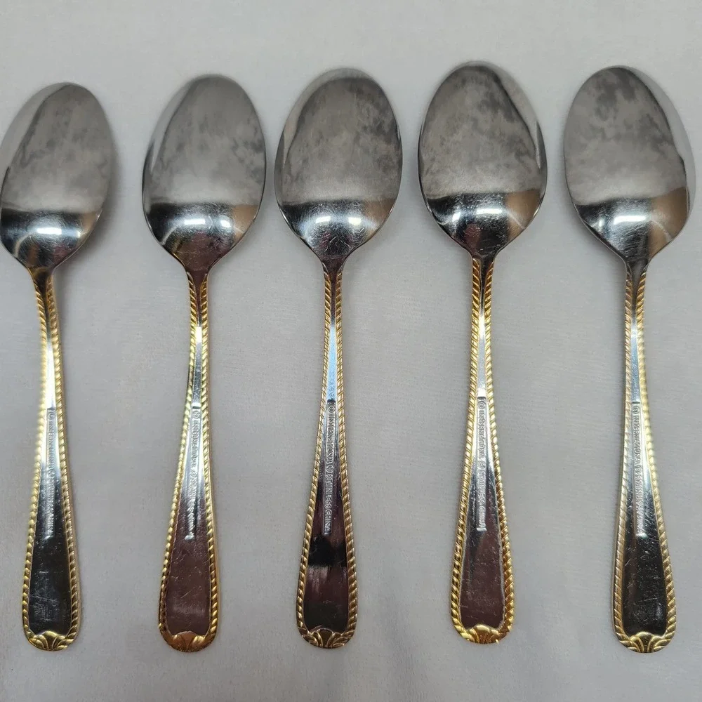 International Silver Stainless Gold Rope Border Teaspoons Set of 5 Replacement